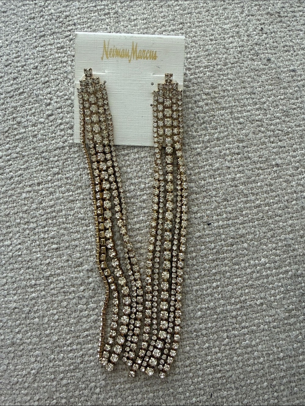 Neiman Marcus Gold and Clear Crystal Multi-Strand Tassel Earrings